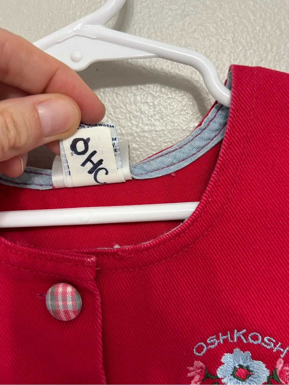 Vintage Oshkosh Girls Red Denim Pinafore Dress Made in USA - Size 3T